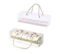 Gad2go 10 Pieces Clear Swiss Roll Cake Box 27.5 x 11 x 9.5 cm Large Transparent Rectangle Cupcake Box with Handle for Birthday Wedding Christmas Party Cake Bakery Packaging