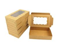 Gad2go 20 Pieces Kraft Cookie Boxes 17.8 x 10.9 x 3.9 cm Kraft Paper Bakery Box with Window Kraft Dessert Gift Packaging Box for Birthday Wedding Party Baby Shower Halloween Christmas