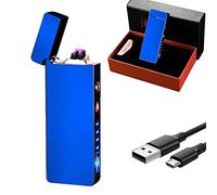GADATOP Arc Lighter Rechargeable Windproof Flameless Electric Lighters for Outdoors Camping Hiking, Plasma Lighter with LED Battery Indicator and Gift Box (Blue)