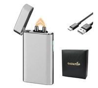 GADATOP Arc Plasma Windproof Electric Lighter Outdoor, Rechargeable USB-C Lighter with Rhythmic Flashing Battery Indicator (Silver)