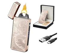 GADATOP Cool Lighter Arc Plasma Lighters Rechargeable USB-C Lighter Electronic Lighters Windproof Metal Body Power Display With Projection Stone For Gifts Candle Fireplace Camping (Golden Dragon)