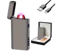 GADATOP Electric Lighter Arc Lighters Rechargeable USB Lighter Electronic Lighters High Power Windproof Flame Metal Body With LED Light Power Display For Fireplace Outdoor Camping Grilling (Grey)
