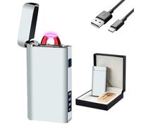 GADATOP Electric Lighter Arc Plasma Flame Lighter Type-C Rechargeable Lighter Windproof Lighter Outdoor Cool LLighter with LED Battery Indicator for Candles, Fireworks (Feathered Gauze Silver)