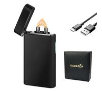 GADATOP Electric Lighter Rechargeable Lighter Arc Plasma Lighter Flameless Lighter Outdoor Windproof Lighter Metal Cool Lighter with Rhythmic Flashing Battery Indicator for Candle (Matte Black)