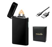 GADATOP Electric Lighter Rechargeable Lighter Arc Plasma Lighter Flameless Lighter Outdoor Windproof Lighter Metal Cool Lighter with Rhythmic Flashing Battery Indicator for Candle (Black)