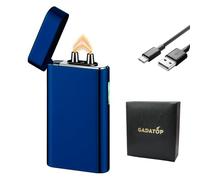 GADATOP Electric Lighter Rechargeable Lighter Arc Plasma Lighter Flameless Lighter Outdoor Windproof Lighter Metal Cool Lighter with Rhythmic Flashing Battery Indicator for Candle (Blue)