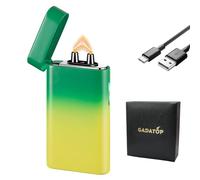 GADATOP Electric Lighter Rechargeable Lighter Arc Plasma Lighter Flameless Lighter Outdoor Windproof Lighter Colorful Gradient Lighter with Rhythmic Flashing Battery Indicator (Yellow-Green Gradient)