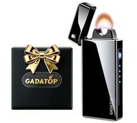 GADATOP Electric Lighter, USB Rechargeable Windproof Plasma Fire Lighters with LED Battery Display, Flameless Cool Tech Gadget for Outdoor Camping BBQ, Mens Gift Idea in Luxury Box (Black)