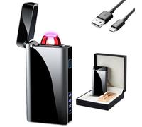 GADATOP Electric Lighter, Windproof Plasma Arc Lighters with LED Torch, Metal Body USB-C Rechargeable Lighters, Battery Display Pocket Lighter for Camping, BBQ, Fireworks, Candle (Black)