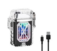GADATOP Electronic Rechargeable Lighter, Electric Arc Lighter, Transparent Waterproof Double Arc Lighter LED Power Display Type-C Rechargeable Lighter Outdoor Windproof flameless Plasma Lighter(Black)