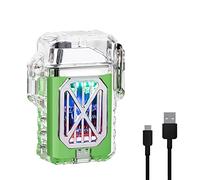 GADATOP Electronic Rechargeable Lighter, Electric Arc Lighter, Transparent Waterproof Double Arc Lighter LED Power Display Type-C Rechargeable Lighter Outdoor Windproof flameless Plasma Lighter(Green)