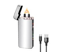 GADATOP Flame Arc Plasma Lighter, USB Rechargeable, Electric, Windproof, Waterproof, with LED Battery Indicator (Silver)