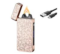 GADATOP Floral Electric Lighter, USB Rechargeable Plasma Fire Lighter with LED Battery Display, Rose Gold Patterned Fire lighters for Camping BBQ, Ornate Electronic lighters Gift (Rose Gold Blossom)