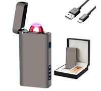 GADATOP Rechargeable Lighters, Dual Arc Electric Lighter, Premium Metal Plasma Lighter, Portable USB Lighters with LED Torch, Luxury Battery Indicator Lighter for Kitchen, Stoves, Gifts (Grey)