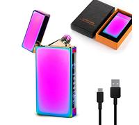 GADATOP Windproof Lighter Outdoor, Dual Arc Electric Lighter Colorful Gradient Lighter Rechargeable USB Lighter Flameless Plasma Lighter with Rhythmic Flashing Battery Indicator (Multicolour)