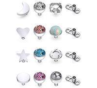 Gadeaila 14G Dermal Piercing Jewelry Tops Base Titanium Dermals Anchor Tops Piercing for Women Men Opal CZ Turquoise Flat Moon Star Heart Ball 2MM 3MM 4MM Dermal Piercing Tops 9-48Pcs, Titanium,
