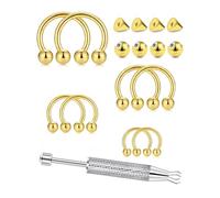 Gadeaila 16G Horseshoe Septum Rings 6/8/10/12mm with Tool & Ball Grabber,Hypoallergenic for Nose,Rook,Cartilage,Helix,Lips-Silver Gold 316L Surgical Steel Septum Piercing jewelry, Metal Stainless