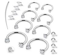 Gadeaila Horseshoe Nose Ring Internal Thread Hypoallergenic Surgical Steel Double Gem Stud Nose Ring 16g Lip Rings Cubic Zirconia Daith Piercing Jewelry for Women Inradium 6/8/10/12mm Silver Gold