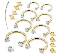 Gadeaila Horseshoe Nose Ring Internal Thread Hypoallergenic Surgical Steel Double Gem Stud Nose Ring 16g Lip Rings Cubic Zirconia Daith Piercing Jewelry for Women Inradium 6/8/10/12mm Silver Gold