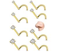 Gadeaila Nose Rings Studs 18G 20G 22G corkscrew Hypoallergenic 316L Surgical Steel Silver 14K Gold-plating Nose Piercing Jewelry For Women Men Small Tiny Para La Nariz CZ Top Size:1.5MM 2MM 2.5MM 3MM