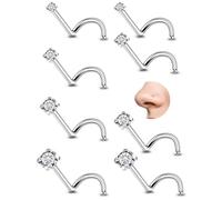 Gadeaila Nose Rings Studs 18G 20G 22G corkscrew Hypoallergenic 316L Surgical Steel Silver 14K Gold-plating Nose Piercing Jewelry For Women Men Small Tiny Para La Nariz CZ Top Size:1.5MM 2MM 2.5MM 3MM