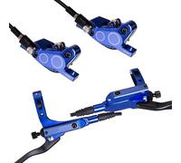 Gaderth MTB Hydraulic Disc Brakes Set, Left Front 800mm Right Rear 1450mm Hydraulic Brake Set, Aluminum Alloy Hydraulic Disc Bike Brake Kit, 4-Piston Bicycle Brakes Oil Pressure Disc Brake Set Blue