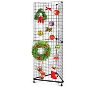 GADFISH Triangular Gridwall Panel Display Stand, Black Triangle Wire Grid Tower with Base and Casters, 24" x 68" Rolling Grid Wall, Panel Stand for Home Organization, Retail, Trade Show, Vendor