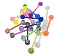 GadgetcKing 16PC Glow In The Dark Glitter Tongue Bars Body Piercing Flexible Tounge Nipple Luminous Bars Barbells Belly Tragus