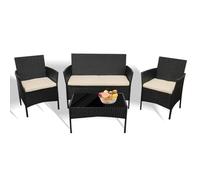 GadgetHaven Rattan Garden Furniture, Garden Furniture Fet for Lawn, Patio, Inside Conservatory Easy to Store, Stackable, Ideal for Dining in the Sun (Black +Beige Cushions)