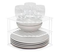 Gadgetking 3 TIER WHITE CORNER KITCHEN PLATE RACK FOR CUPBOARD SHELF INSERT TIDY ORGANISER DISH STACKER DRAINER SHELVE DISH MUG HOLDER STORAGE SPACE SAVING STAND CROCKERY
