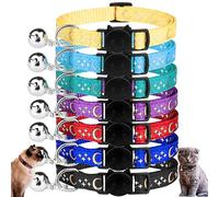 GadgetPawsUSA 7 Pack Kitten Collars - Glow in the Dark Star & Moon Design with Bell, Adjustable Safety Breakaway for Cats & Kittens
