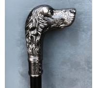 Gadgetzone Vintage Dog Head Walking Stick Cane - Pewter Silver Handle, Black Iron Shaft, Mobility Aid & Walking Sticks for Women & Men, Non-Slip Rubber Ferrule, Fancy Dress & Collector’s Cane