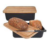 Gadgy Bamboo Bread Bin - Lunch Box with Chopping Board and Lid - Bread Bin Black - Airtight, Keep Fresh - With Non-Slip Feet