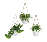 Gadgy Plant Hanger Ceramic White | Set of 3 Pots | Hanging Pot for Indoor or Outdoor Garden | Includes 3 Different Strings and Storage Bag