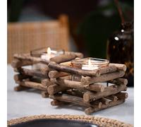 Gadgy Driftwood Tealight Holder Set of 2 | Wooden Deco for Living Room | Autumn Windowsill & Table Candle Holders x2