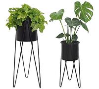Gadgy Metal Plant Stand, Set of 2 Flower Stands, Metal Black, Flower Pot with Legs, Planter, Black, Tall Flower Pots
