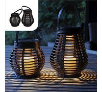 Gadgy Outdoor Solar Lamps for Garden - 2 Piece Set Rattan Optic - Waterproof Solar Lights for Outdoor Garden - Solar Lanterns for Outside - Solar Garden Lights - Sustainable Table Lights