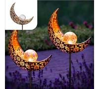 Gadgy Set of 2 Solar Powered Garden Lights | Moon Design | Tall Decorative Lamps | Waterproof Outdoor Lamp | Battery Operated