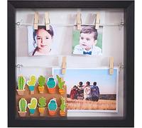 Gadgy Shadow Box Black with 18 Clips - Deep Picture Display Frame for Crafts, Photos and Memories, 3D Box Frame for Wall or Table - 10 x 10 Inch