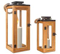 Gadgy Wooden Lanterns, Set of 2 Lanterns for Outdoors, Large Lantern, Lantern Decoration, Candle Holder, Wooden Front Door Decoration, Lantern Glass Set, Lantern Wood, Brown