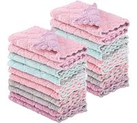 GADIEDIE 20 Pack Kitchen Dish Cloths Dish Towels,Super Absorbent Coral Fleece Cloth,Premium Cleaning Cloth,Nonstick Oil Washable Fast Drying Dish Rags for Clean Table,Dish,Glass（5Colors 6"x10"）