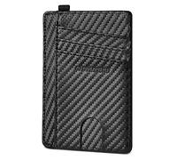 GADIEMKENSD Credit Card Holder RFID Blocking Genuine Leather Slim Wallet Compact Size Card Cases for Women & Men with D-Shackle Keychain Purse Carbon Fiber Black