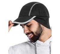 GADIEMKENSD Fleece Ball Cap with Drop Down Ear Warmer Foldable Brim Reflective Winter Running Hats for Women Mens Baseball Cap Earflap Covers for Outdoor Hunting Hiking Golf Snow Ski Unisex Black