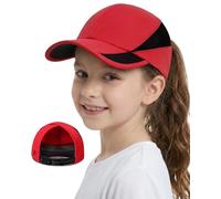 GADIEMKENSD Girls Ponytail Baseball Caps Kids Child Breathable Cooling Lightweight Summer Sun Hat for Swim Running Tennis Cap Beach Outdoor Indoor Sunhat with Sweatband Dark Under Bill, Red, 54 cm