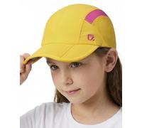 GADIEMKENSD Kids Hat Foldable Toddler Baseball Cap Quick Drying Breathable Summer Running Cap Adjustable UPF 50+ Sun Hat for Sports Sailing Cricket Travel Gifts for Boys Girls, Yellow/Dark Pink, 52 cm