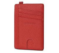 GADIEMKENSD Minimalist Genuine Leather Credit Card Holder RFID Blocking Light Slim Wallet with D-Loop for Lanyard Key Compact Bus Pass Purse for Men Women Business Travel Red