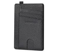 GADIEMKENSD Minimalist Genuine Leather Credit Card Holder RFID Blocking Light Slim Wallet with D-Loop for Lanyard Key Compact Bus Pass Purse for Men Women Business Travel Charcoal Black