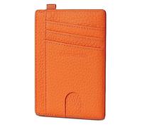 GADIEMKENSD Minimalist Genuine Leather Credit Card Holder RFID Blocking Light Slim Wallet with D-Loop for Lanyard Key Compact Bus Pass Purse for Men Women Business Travel Orange