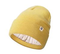 GADIEMKENSD Satin Lined Knit Beanie Hat Men Women Winter Thermal Anti-Static Anti-Pilling Woolly Hats Heated Soft Hair Care Skull Cap for Cycling Travel Running Skiing Golf Walking Yellow