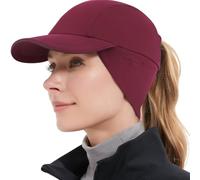 GADIEMKENSD Winter Fleece Hats Reflective Ponytail Hat for Women Baseball Caps with Earflap Drop Down Ear Warmer Mens Skull Cap Beanie with Visor Cold Hat for Outdoor Hiking Running Snow Ski Wine Red